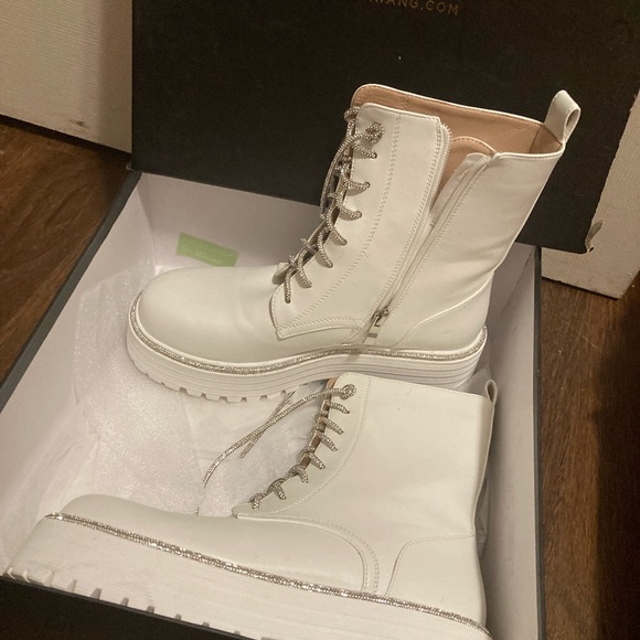 White with Sparkly Silver Combat Boot - Picture 3 of 3